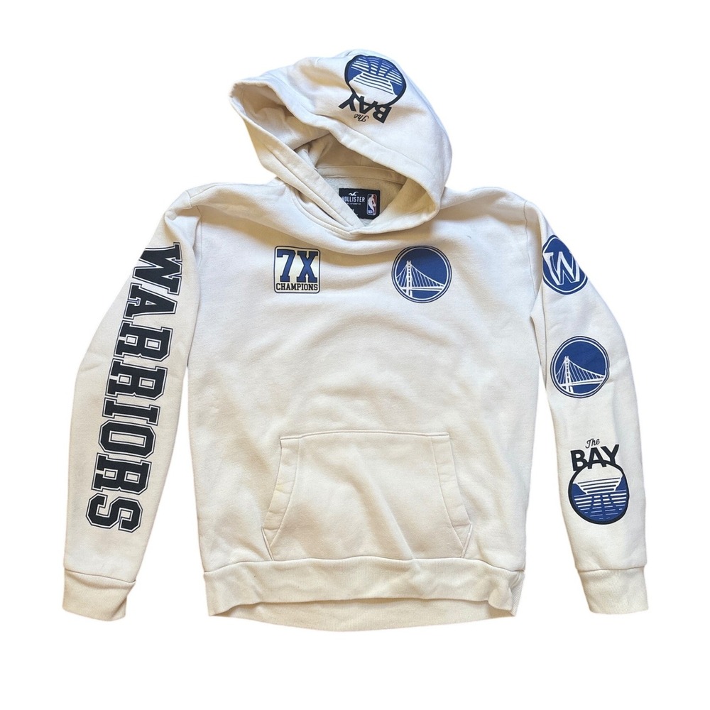 Hollister NBA Golden State Warriors‎ Hoodie Mens Cream Graphic Sweatshirt SIZE M